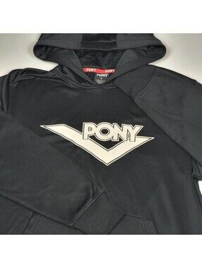 Y2K PONY Black Hoodie Sweatshirt Size S Side Zipper New York